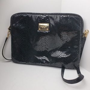 MICHAEL KORS Black Python Style Notebook Cover with Strap Crossbody Bag